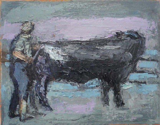 CHRISTINE THERY - Bull Washing - oil on canvas - 20 x 25 cm - €410