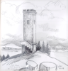 BRIAN LALOR - Rock Island East Tower - conte - 35 x 35 cm - €300