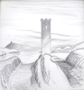 BRIAN LALOR - Rock Island West Tower - conte - 35 x 35 cm - €300