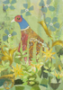 SUKEY SINDALL - Pheasant in the Garden - textile 52 x 43cm - €300
