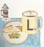 MOLLIE DOUTHIT - Old Breakfasts Die hard - watercolour collage - 22 x 24 cm - €325