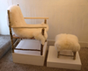 ALISON OSPINA ~ Hazel Armchair and Footstool - with leather strap seatand sheepskin - Chair €650 - stool €250
