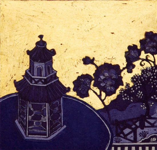 JEAN BARDON - Blue Pavillion - etching with gold leaf -