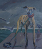 PATRICIA CARR ~ Dog and Seagulls - oil on canvas - 67 x 75 cm - €750
