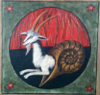 LYNDA MILLER - BAKER - Sea Goat - egg tempera on wood - 28 x 26 cm - €375