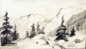 UNIDENTIFIED - German Artist 20th C  Small Mountain Landscape - pencil - signed L,V.C. - €100 - SOLD