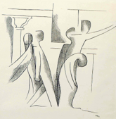 UNIDENTIFIED - SIGNED SOM '33 - Stylized pen drawing of four human figures - €200 - SOLD