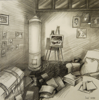 BRIAN LALOR -  In Anna Akhmatova's Room - conte - 60 x 60 cm - €400