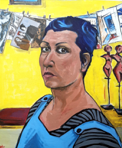 AYELET LALOR - Blue Hair, Yellow Wall - acrylic on canvas - 51 x 61 cm - €800